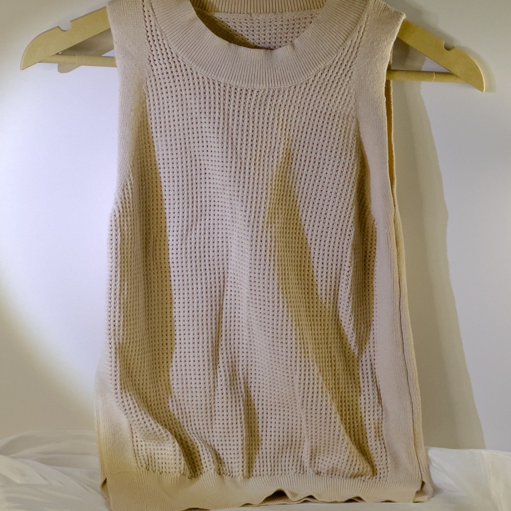 Beige Knit Sleeveless Mock Neck Tank Top